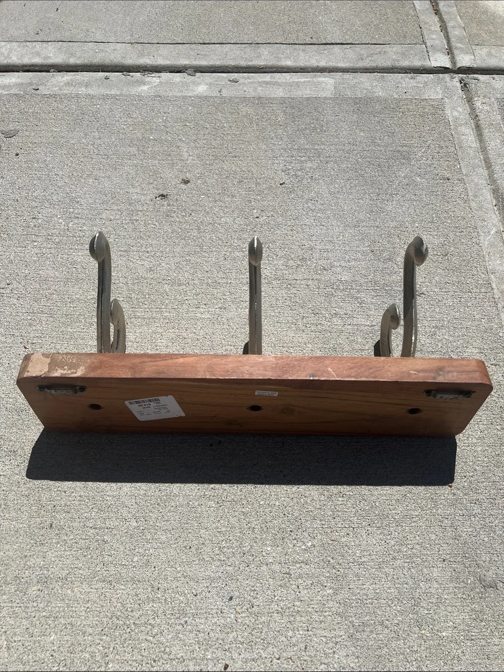 Rustic Wood and Metal Wall Hook Rack - Silver Hooks